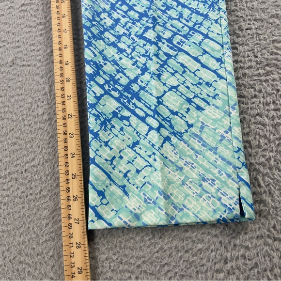 IBKUL Pants Womens 10 Blue Green Printed Activewear Cropped Pull On Preppy - Picture 6 of 10